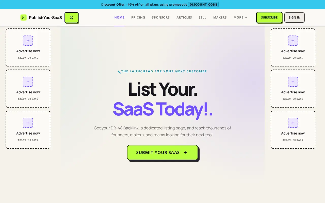 publishyoursaas.com homepage